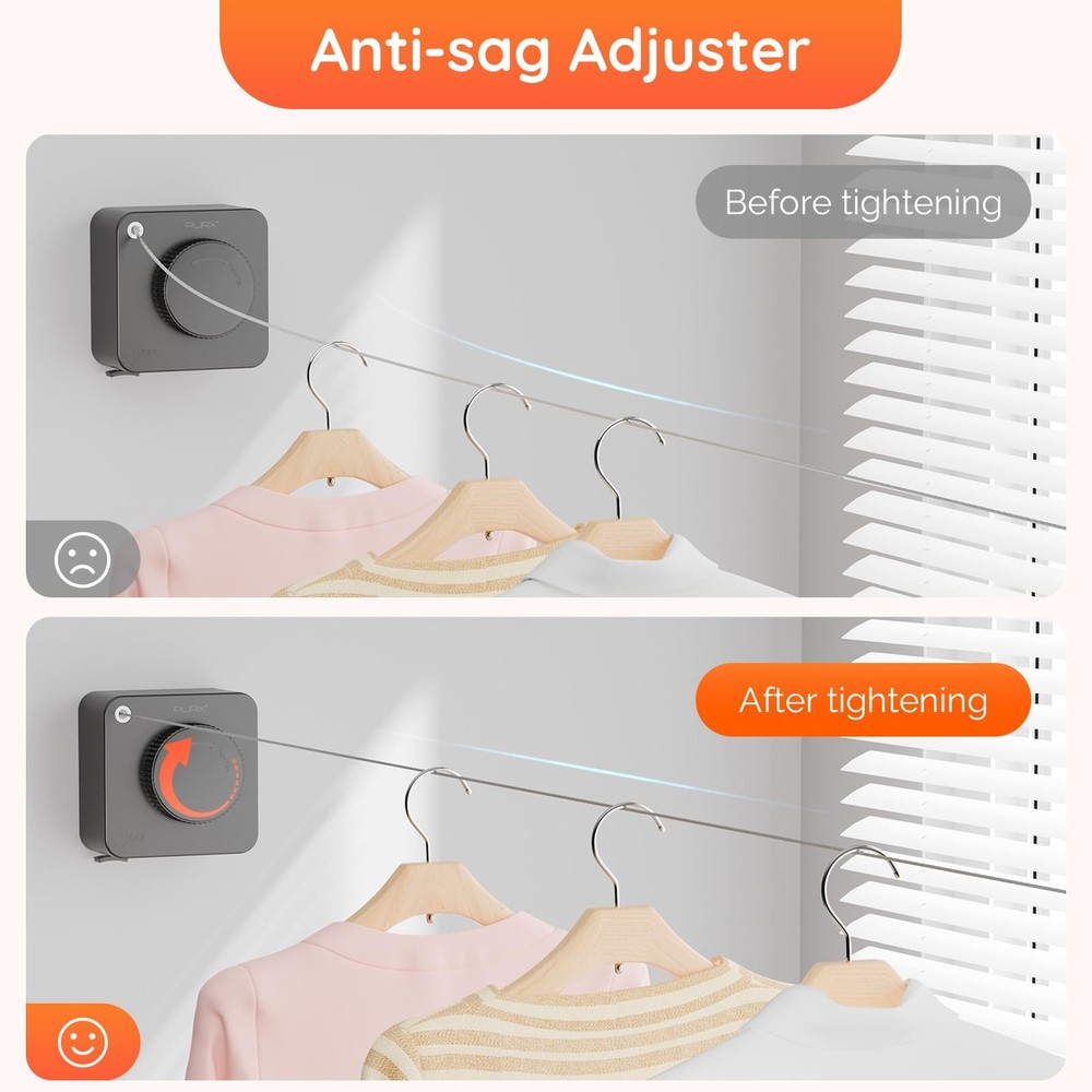 Retractable Clothesline Indoor, Non-Sagging Outdoors Gray