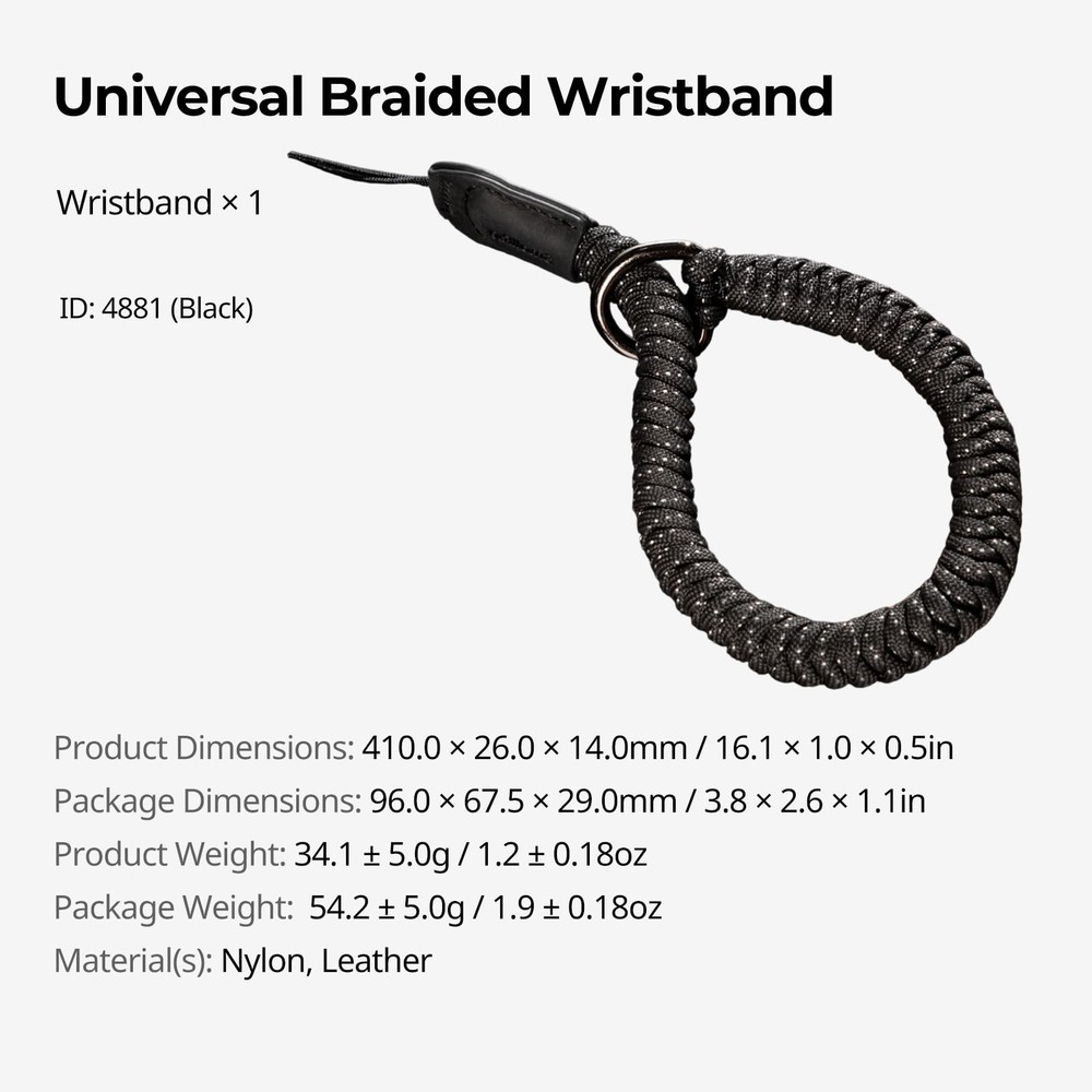 SMALLRIG Camera Wrist Strap, Universal Braided Hand Black, Black