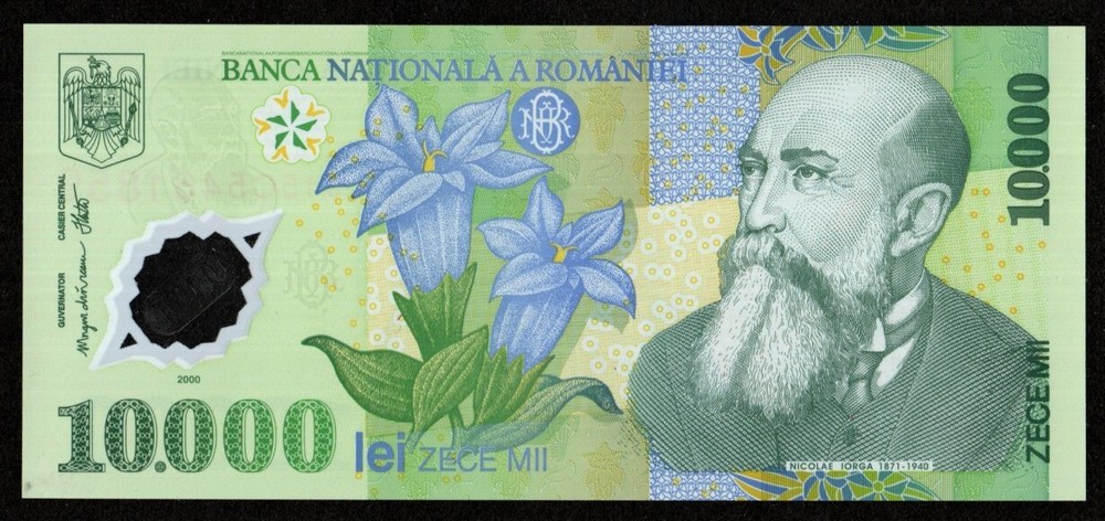 ROMANIA 10,000 LEI POLYMER BANKNOTE 2000 - CRISP UNC