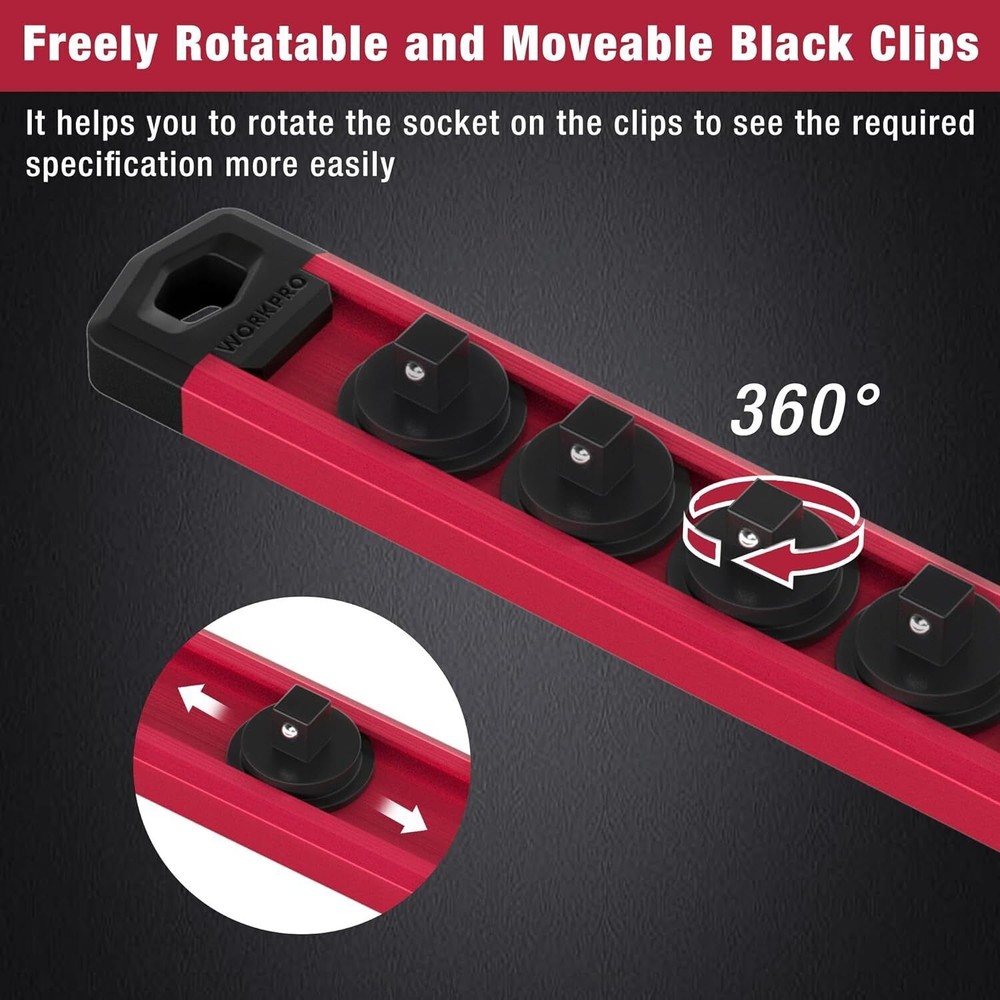 WORKPRO 1/2" /1/4" /3/8" Dr Magnetic Socket Organizer Socket Holder Socket Rails