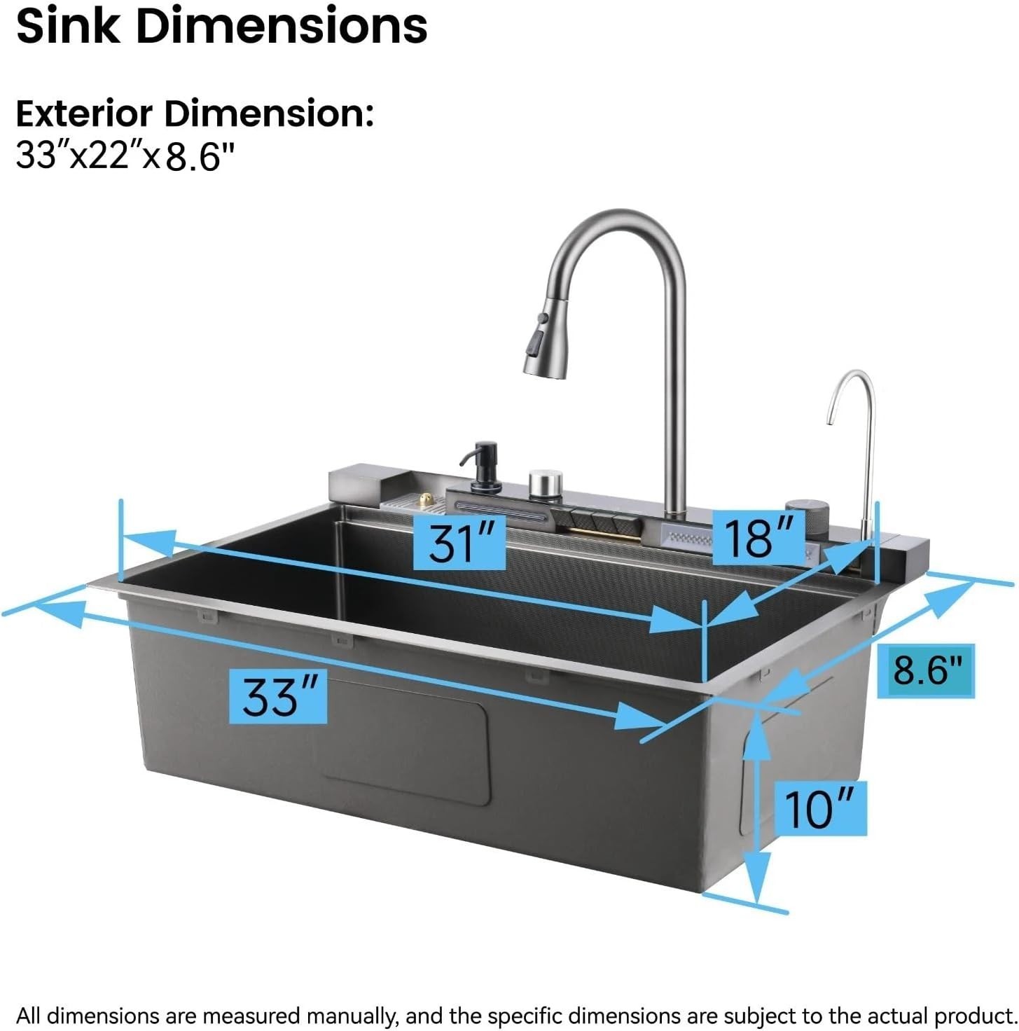 33x22 Inch Stainless Steel Undermount Kitchen Sink Single Bowl with Faucet Combo