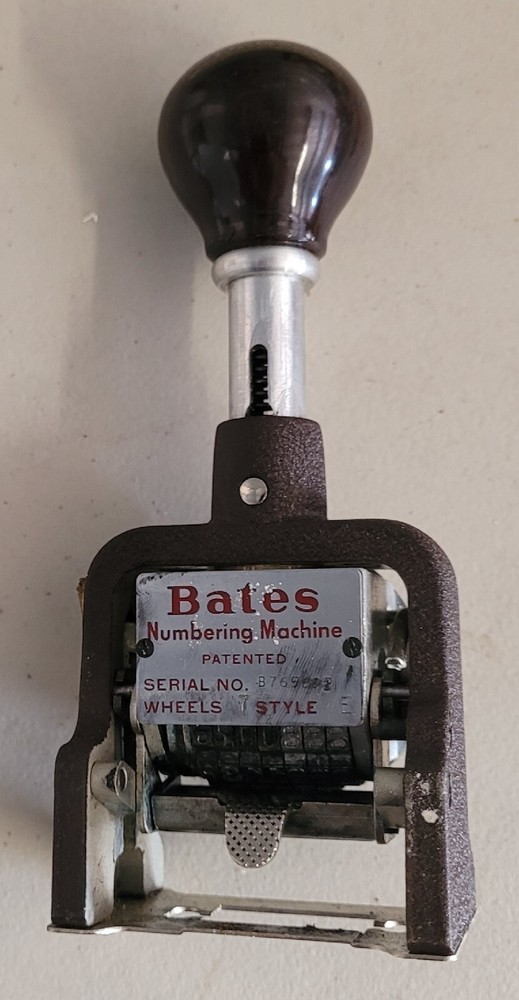 Vintage Bates Numbering Machine 7 Wheels Style E