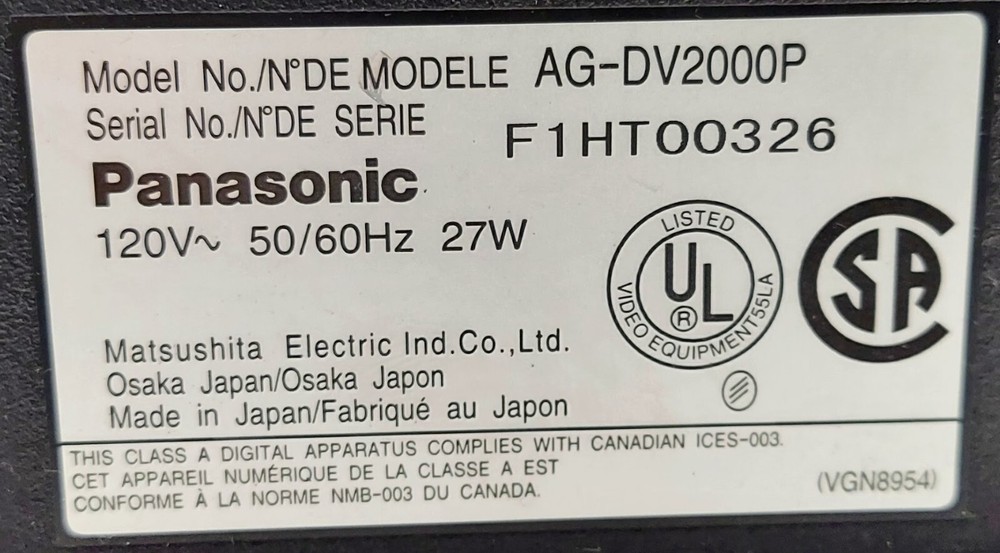 Panasonic AG-DV2000P DVMini DV Cassette Recorder Editor