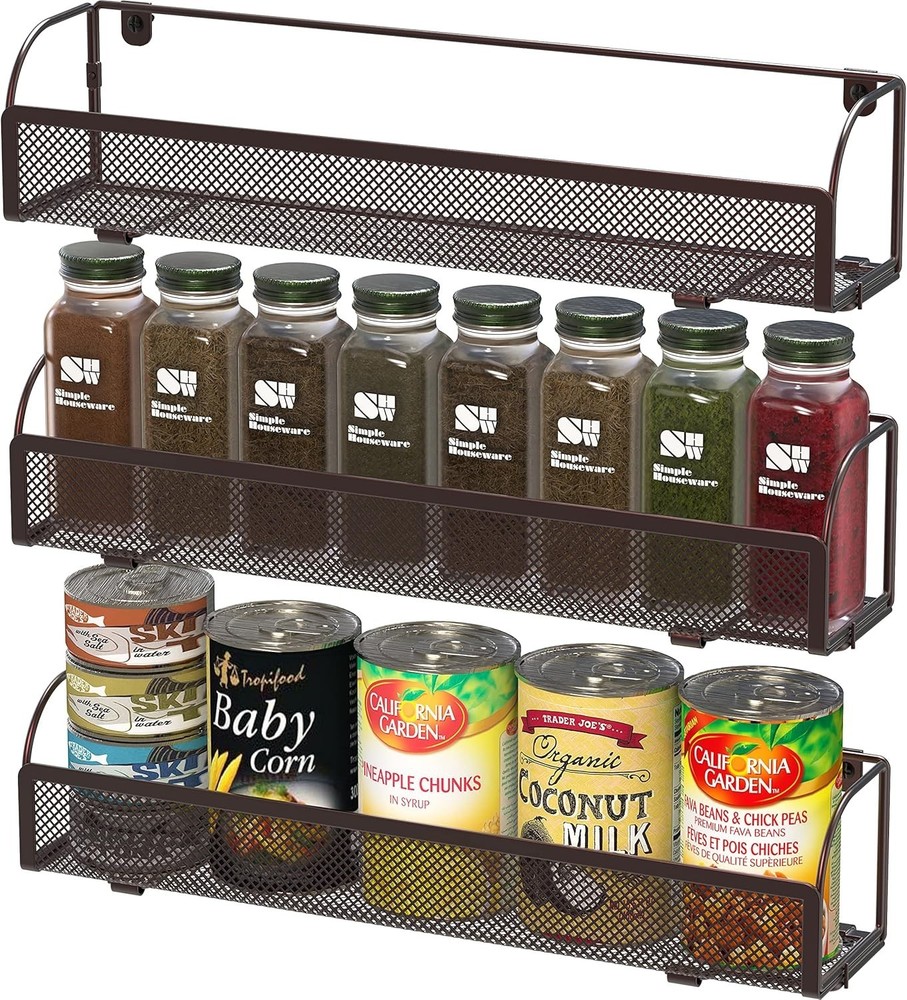 Wall Mounted Spice Rack Shelves Organizer, Bronze, 3-Pack
