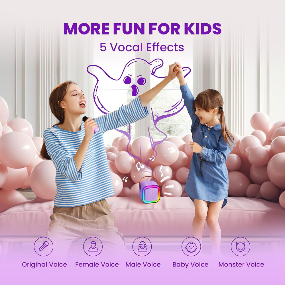 Mini Karaoke Machine for Kids Portable Bluetooth Speaker Wireless Microphone