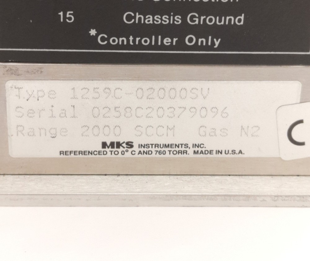 MKS Instruments 1259C-02000SV Mass Flow Controller 15V DC, 200 SCCM N2 Gas Range