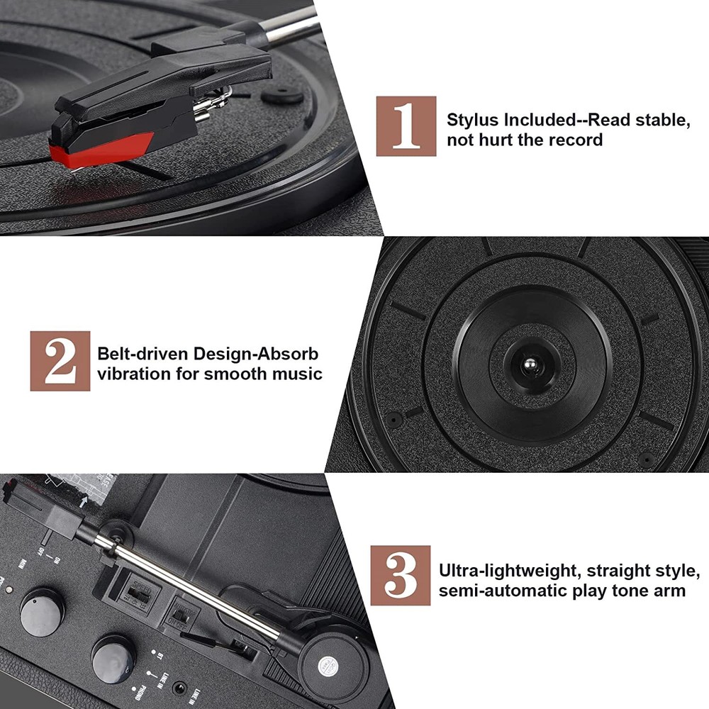 Vinyl Record Player Wireless Turntable Bluetooth 3-Speed Portable Suitcase RCA