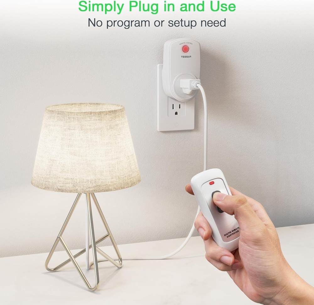 1 Remote Control Outlet, Wireless Plug Switch for Lights, 1200W, 100ft RF Range