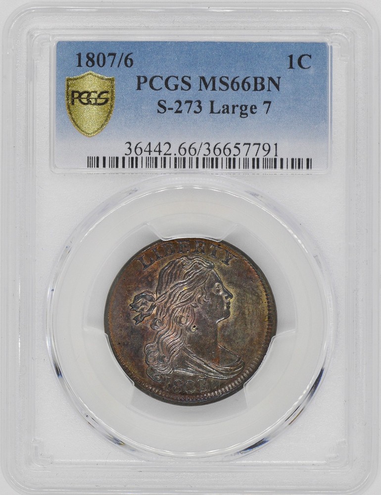 1807/6 DRAPED BUST 1C PCGS MS 66 BN