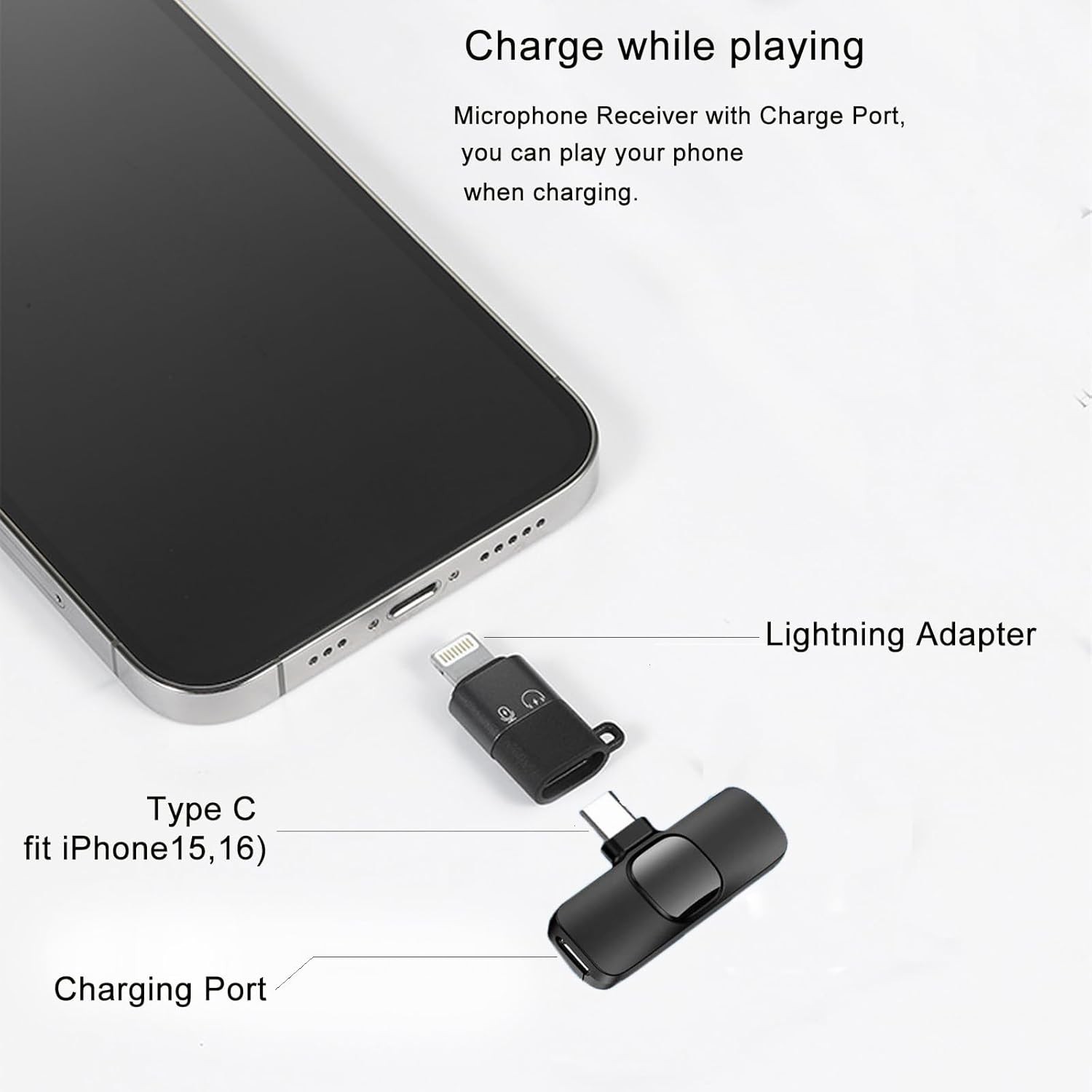 Wireless Microphone Mini Mic for iPhone/Android Phone, LED Display Lavalier Micr