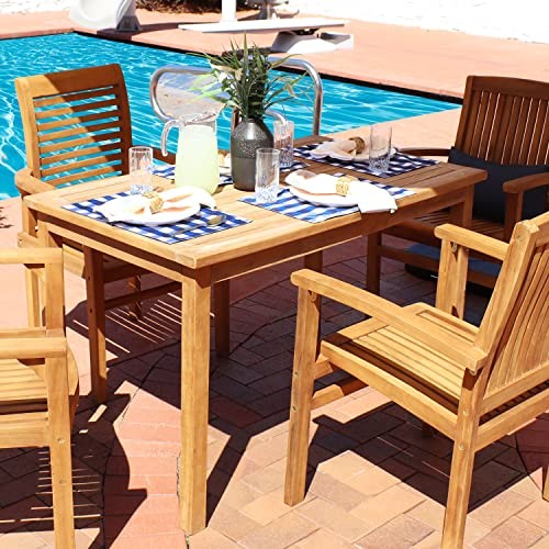 Sunnydaze Rectangular Solid Teak Outdoor Dining Table - Light Wood Stain
