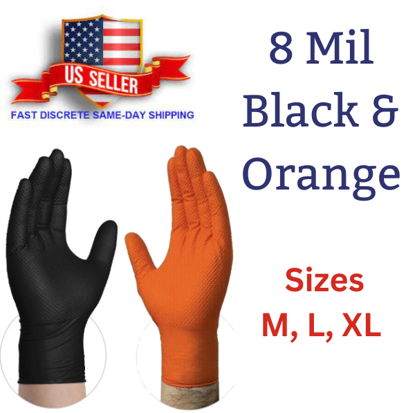 Black/Orange Nitrile Disposable Gloves 8 Mil Raised Diamond Texture | Fast Ship