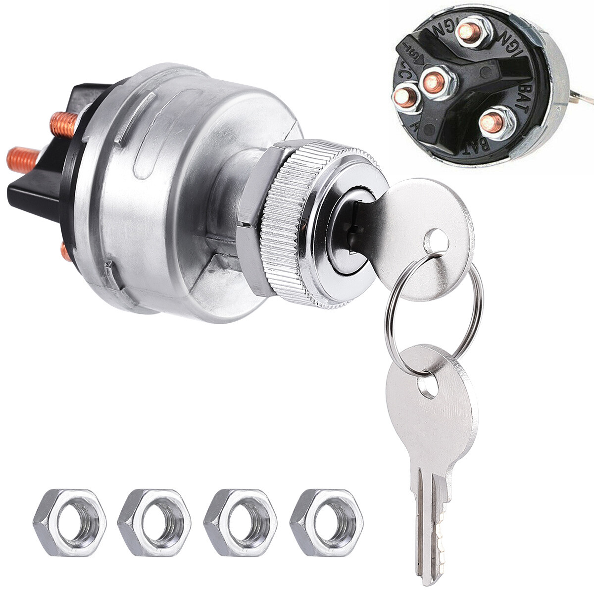2 PACK Ignition Switch with Key, 4 Position Universal Key Ignition Switch 12v