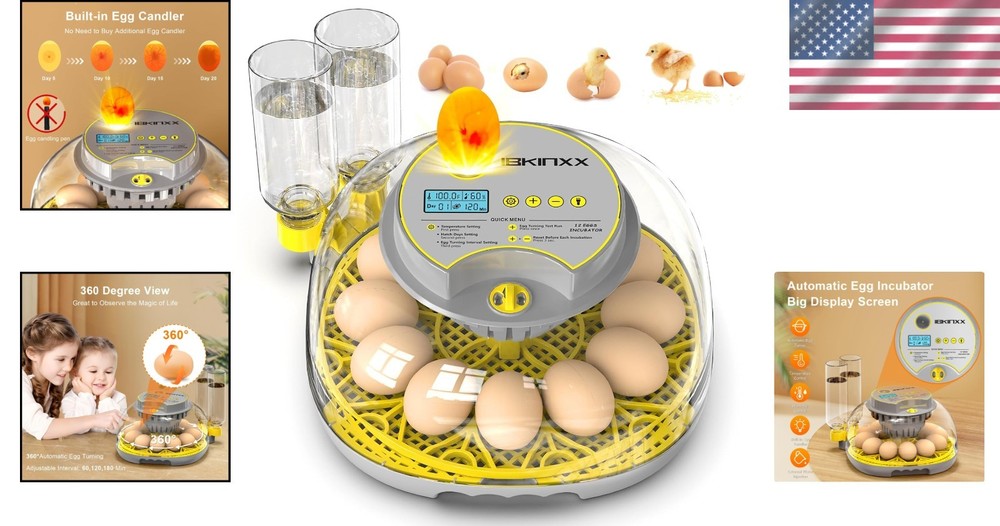 LED Egg Incubator with Automatic Turner & External Water Refilling System