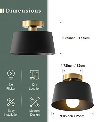 2 Pack Ceiling Light Fixture, Hallway Ceiling Light with Gold 2 Pack Black