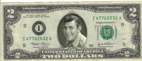 Andy Griffith $2 Dollar Bill Mint! Rare! $1…