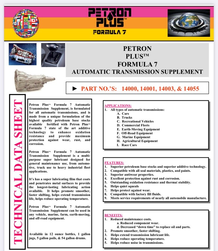 PETRON PLUS FORMULA 7 AUTOMATIC TRANSMISSION SUPPLEMENT 14000 FRICTION REDUCER