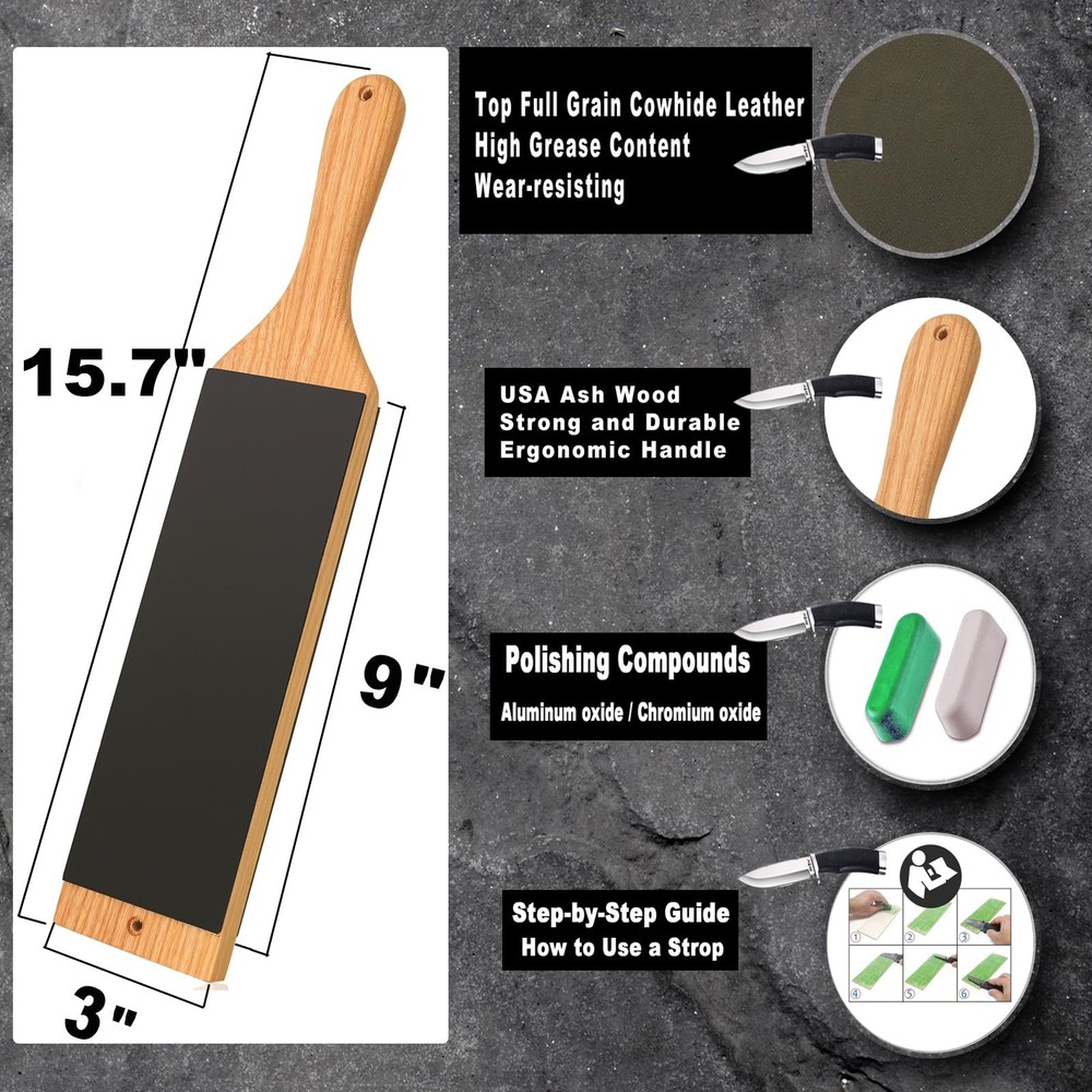Leather Strop with Polishing Compound Knife Stropping Kit for Sharpening
