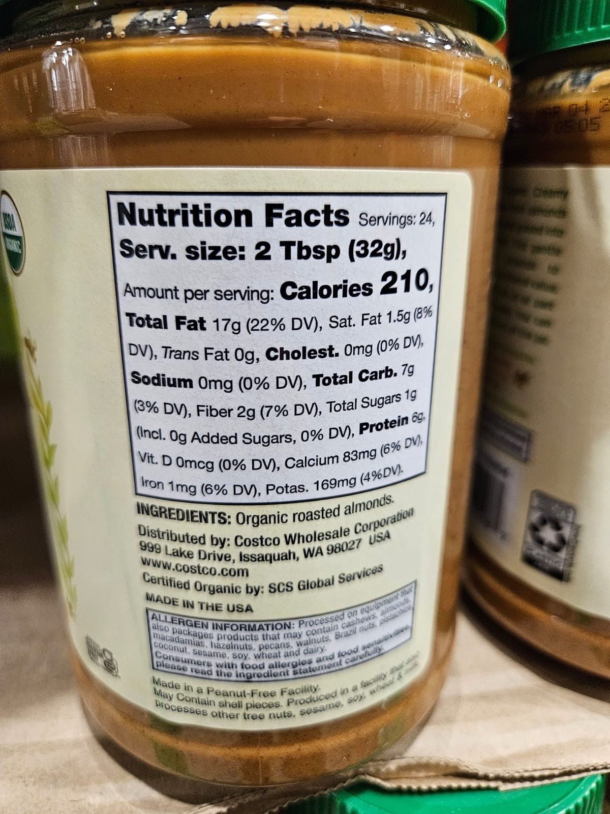 Kirkland Signature Organic Creamy Almond Butter, 27 Ounce (2 PACK) Kosher,