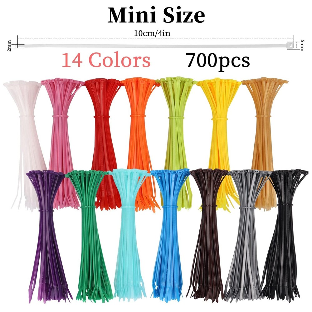 700 Pcs Mixed Colored Zip Ties, 4 Inch Multicolor Self-Locking Nylon Cable Ti...