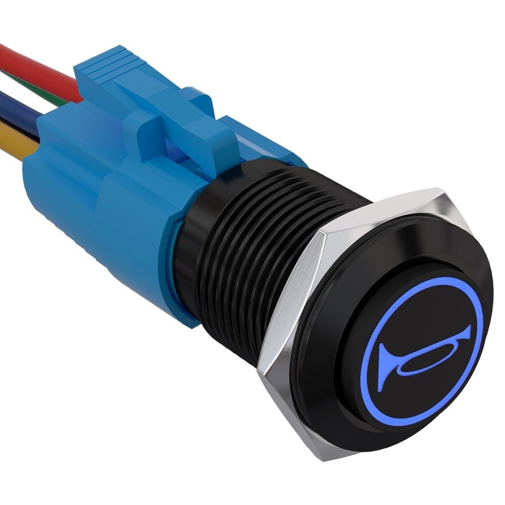APIELE 19mm 12V Momentary Speaker Horn Push Button Toggle Black Shell-Blue