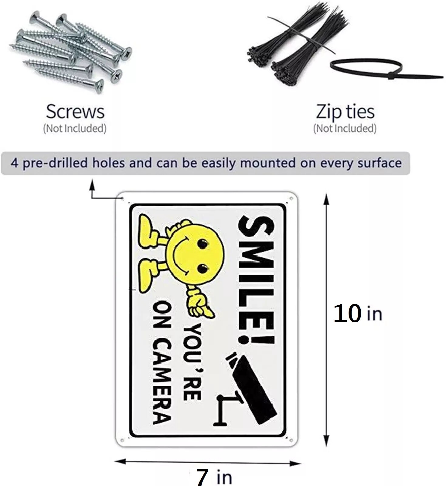 4 Pack WARNING SECURITY SMILE ON CAMERA NO TRESPASSING Aluminum Composite Sign