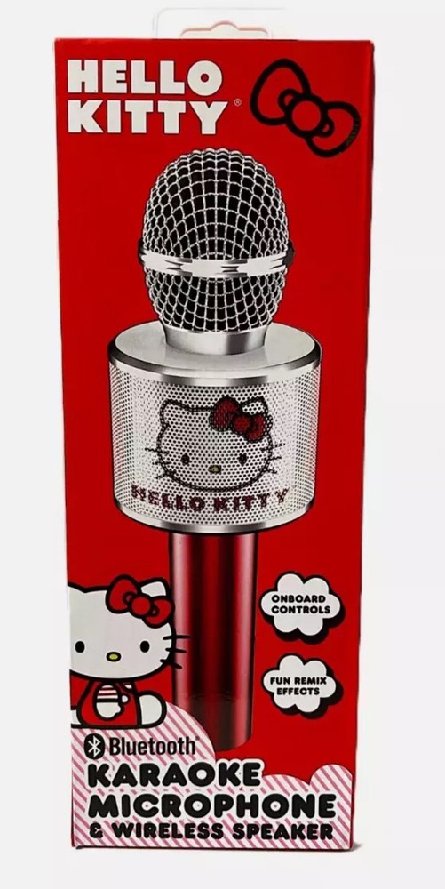 Hello Kitty Bluetooth Karaoke Microphone & Wireless Speaker USB Charging Red NIB