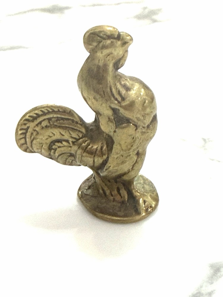 Vintage Solid Brass Rooster Figurine Mini Farmhouse Chicken Statue