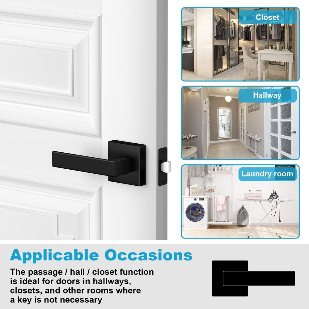 Estmoon 2 Pack Passage Door Levers, Matte Black Door Knobs Interior Square Do...