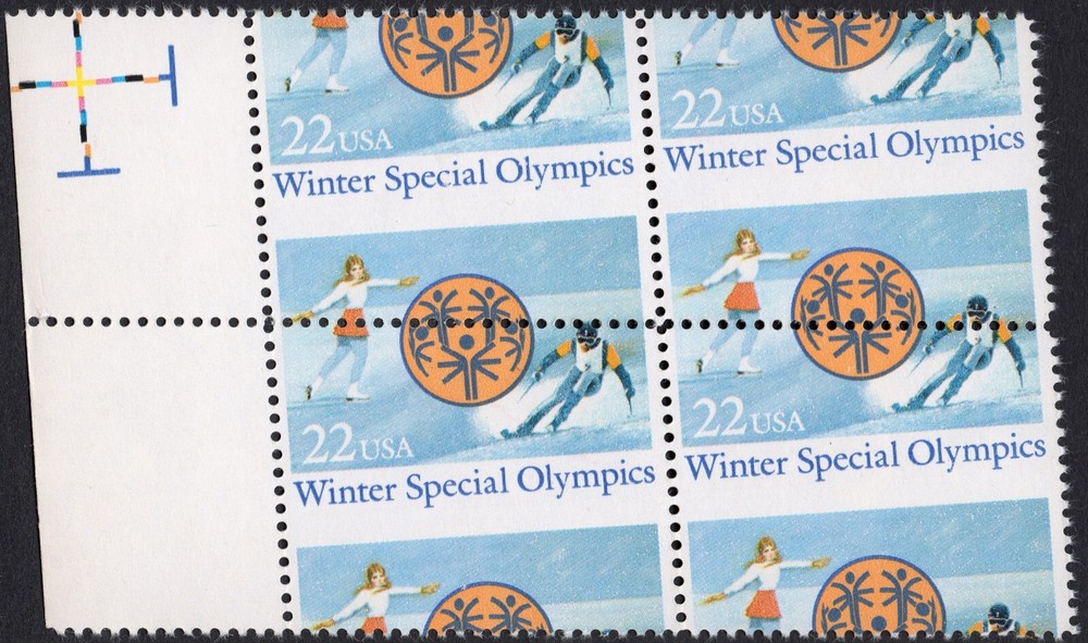 US # 2142 *MINT OG NH* { FREAK MISPERF "ERROR VAR" BLOCK } 22c SPECIAL OLYMPICS