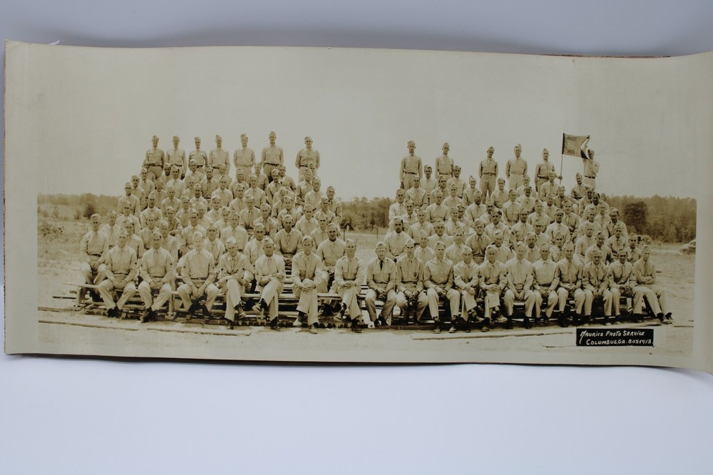 Vintage Military Group Photo, 18x8 Columbus, GA, Names on Back! WWII era Maurice
