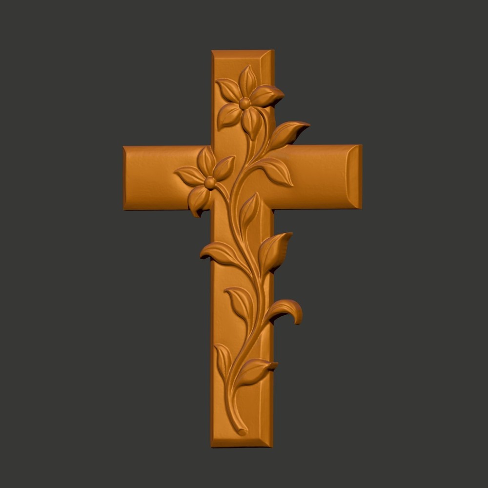 STL File Floral Cross 3D Printable Model for Maker CNC Projects