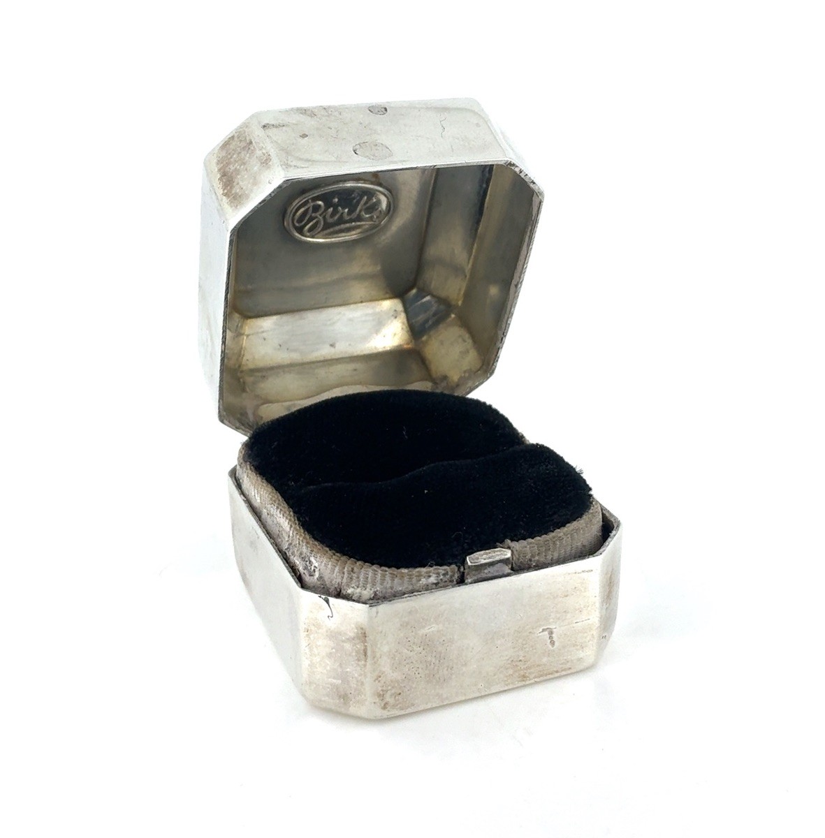 Vintage Birks Sterling Silver Presentation Ring Box With Black Velvet - Monogram