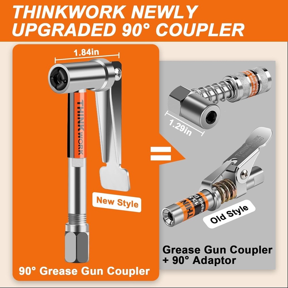 THINKWORK 90° Degree Grease Gun Coupler Set, Strong Lock on Greases Gun Tips