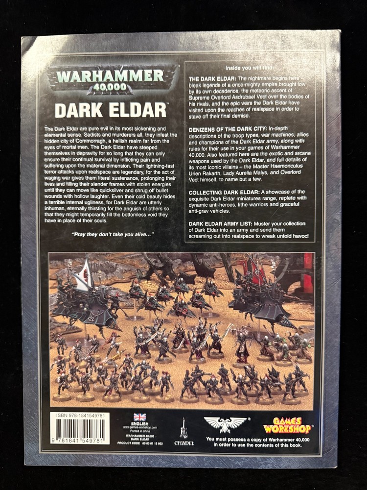 Games Workshop Warhammer 40k Dark Eldar Rulebook Codex
