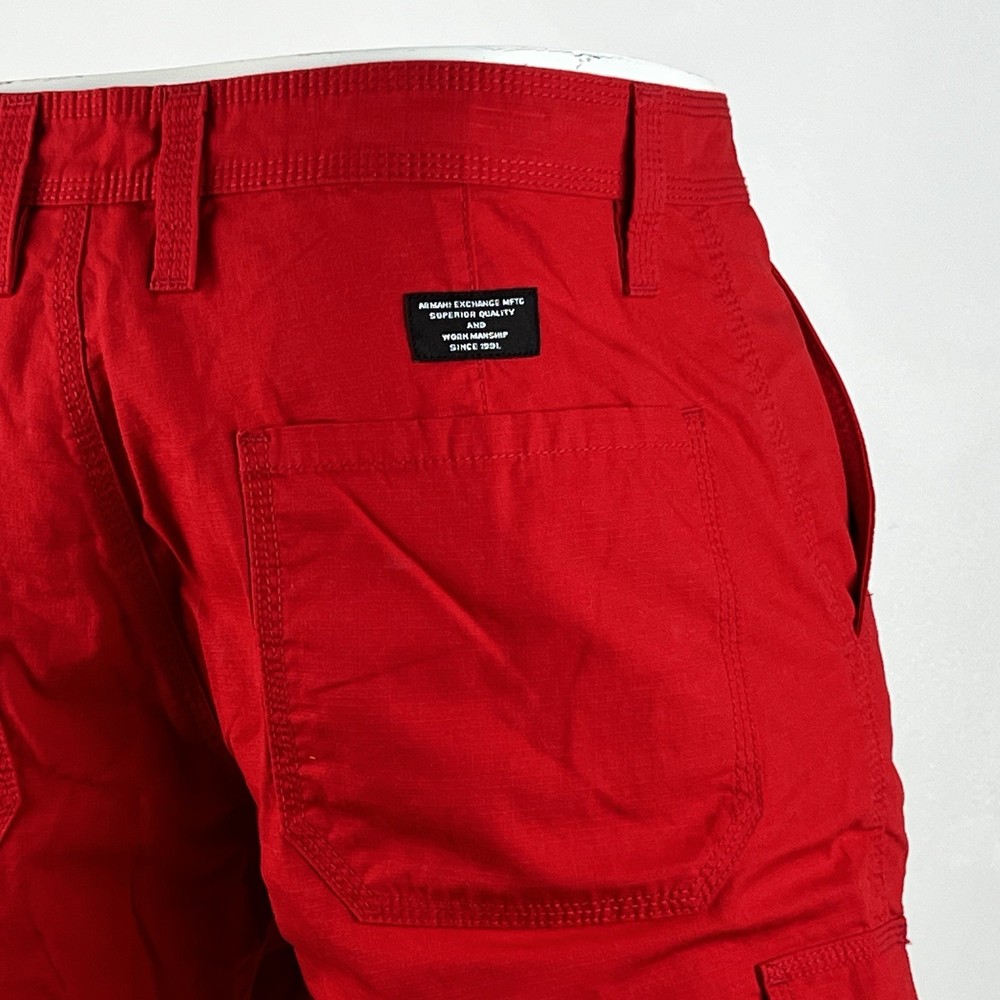 ARMANI EXCHANGE Utility Pockets Cotton Cargo Shorts Red NWT