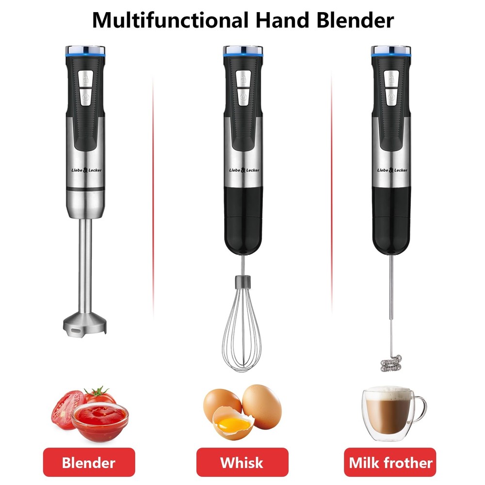 Cordless Hand Blender, Immersion Blender Handheld USB Rechargeable 8 Variable Sp