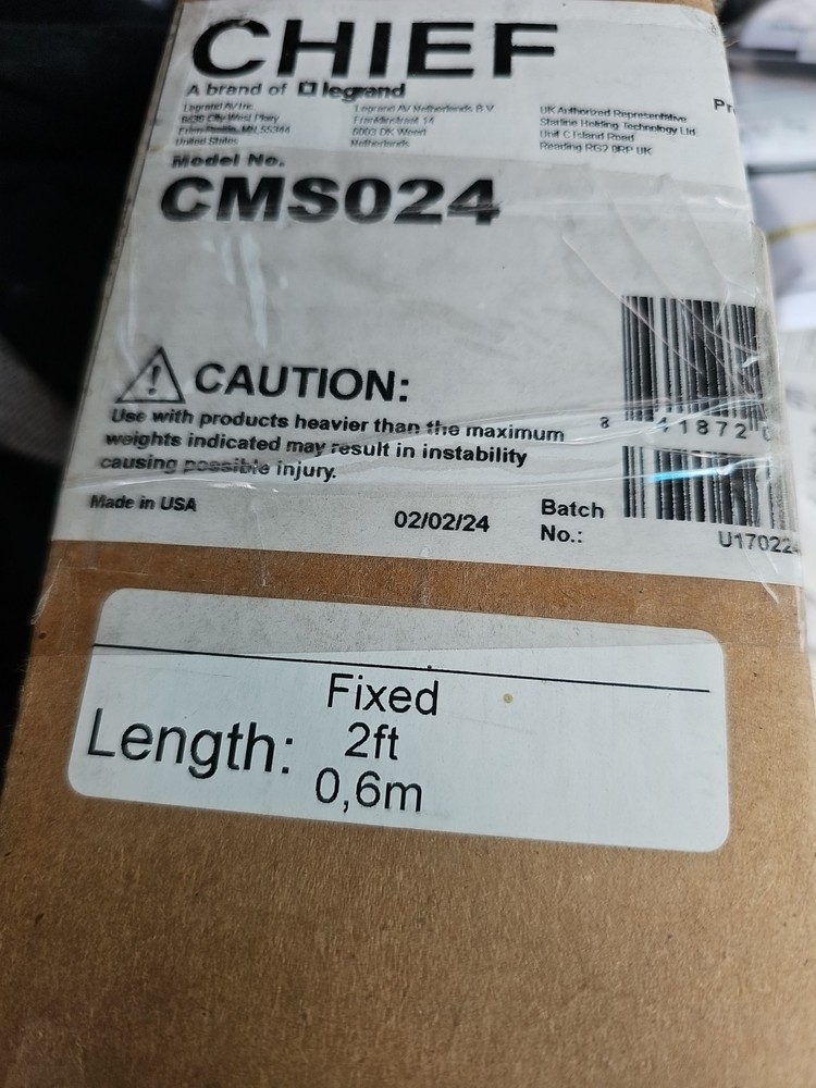 New Chief 24" Fixed Extension Column Projector Mounting Pole CMS024W NPT 1.5"