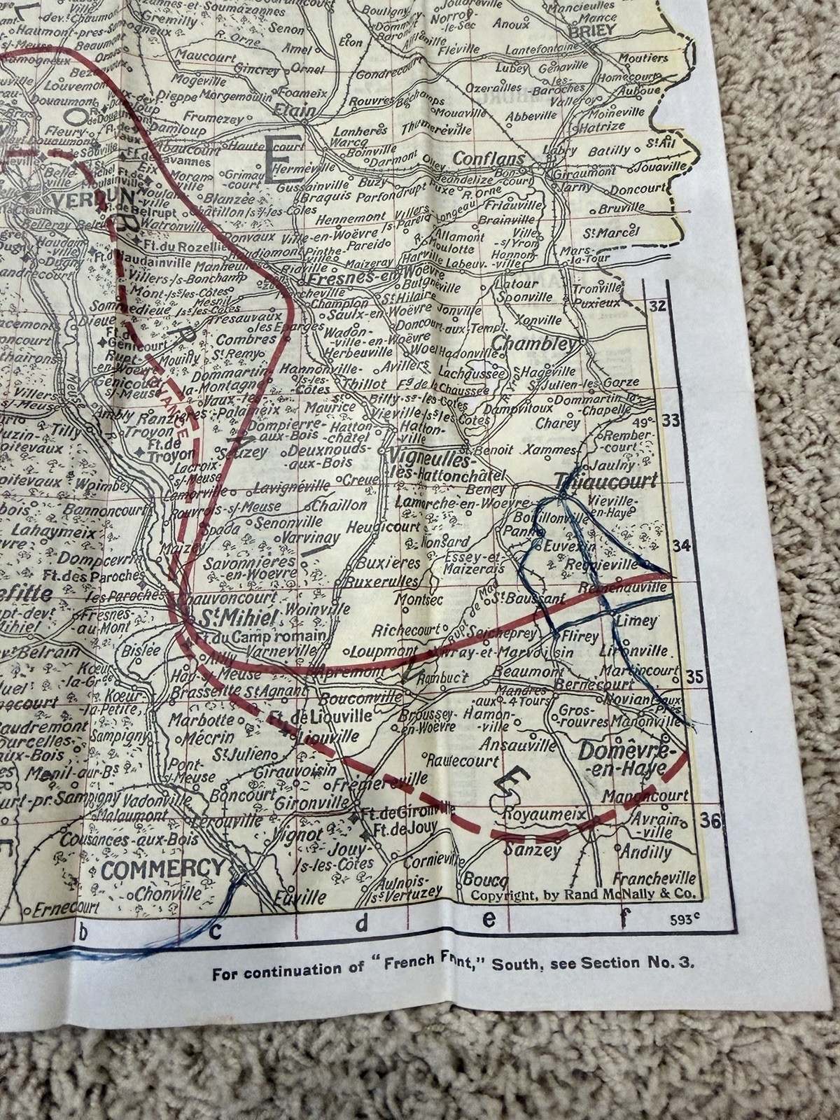 World War I Rand McNally War Map of French Front 1917 WWI EUC