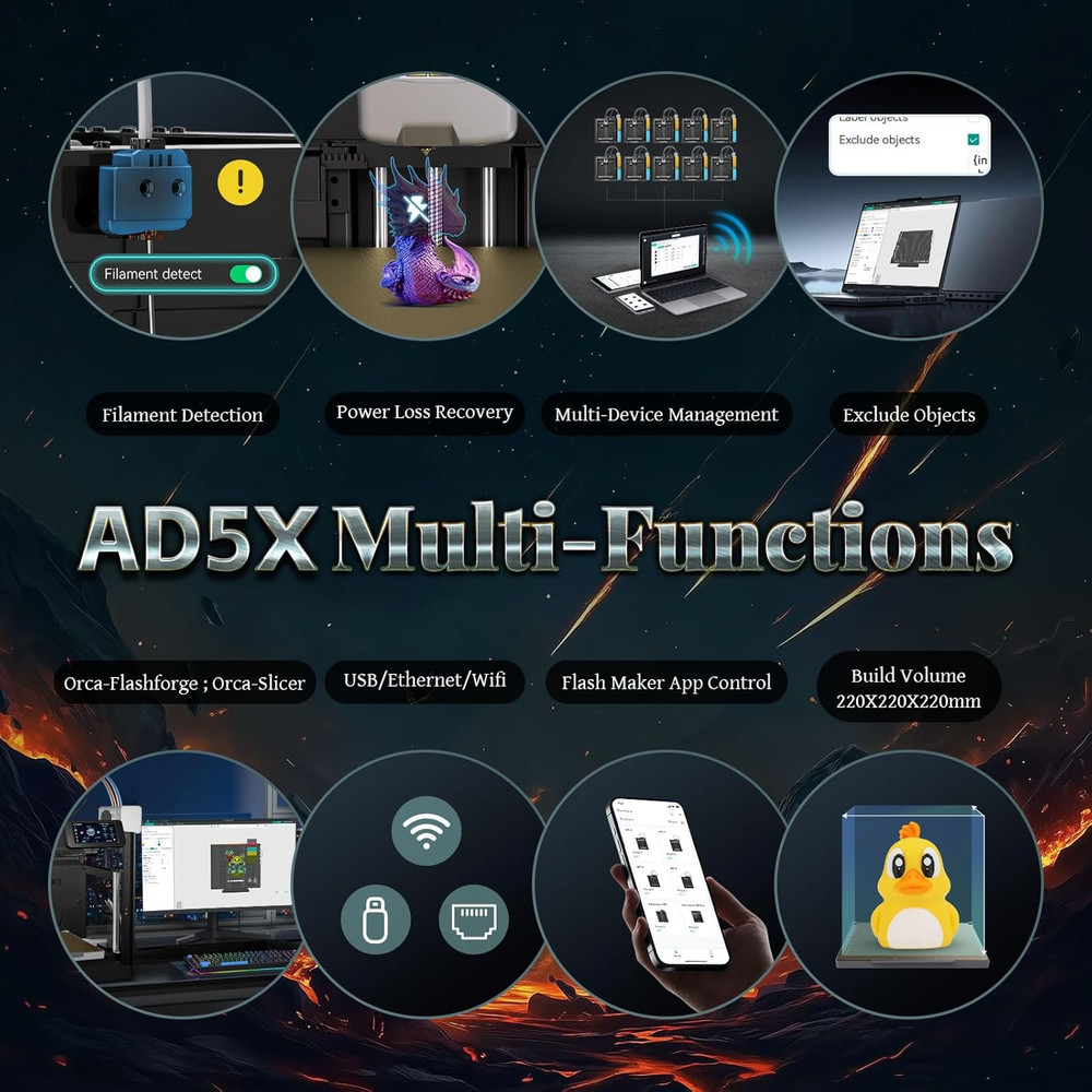 FLASHFORGE AD5X 3D Printer,Multi-Color 3D Printing,Max 600Mm/S High Speed,Fully