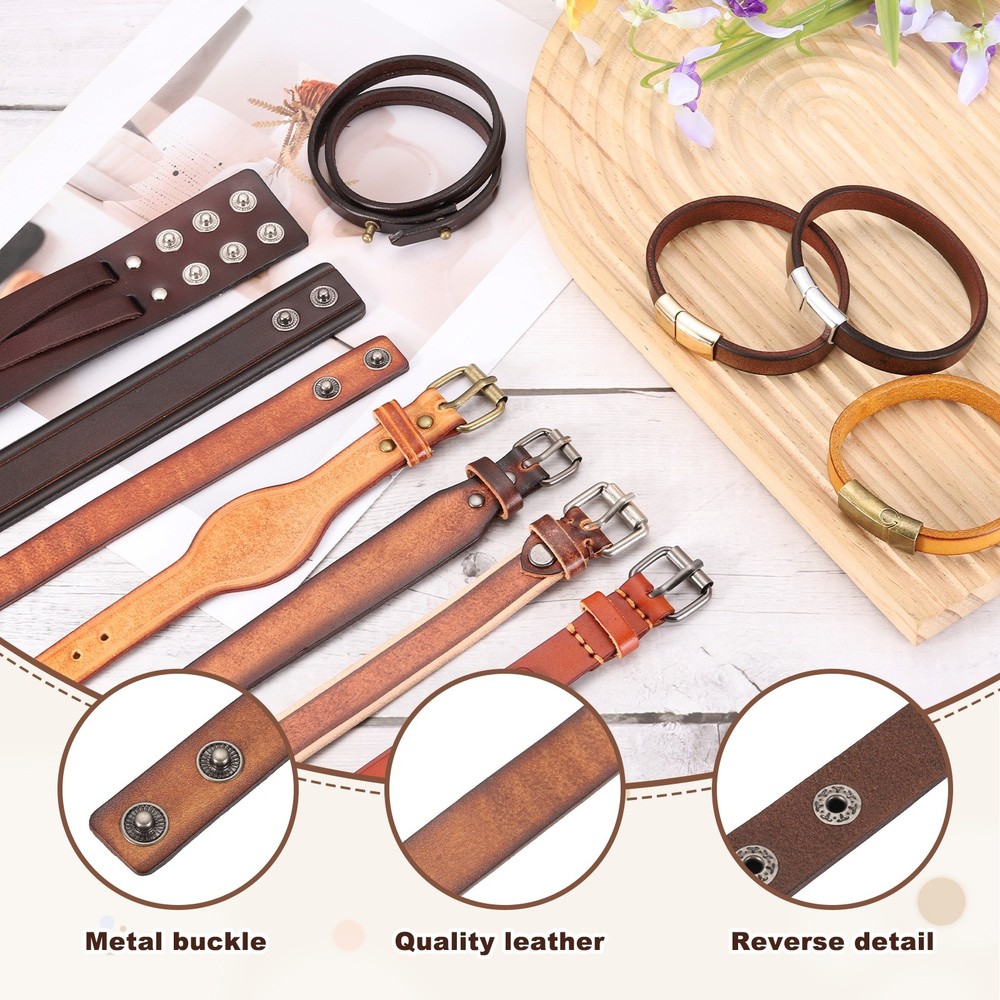 Plain Leather Bracelets Buckle Bangle,Brown Black Punk Bracelets