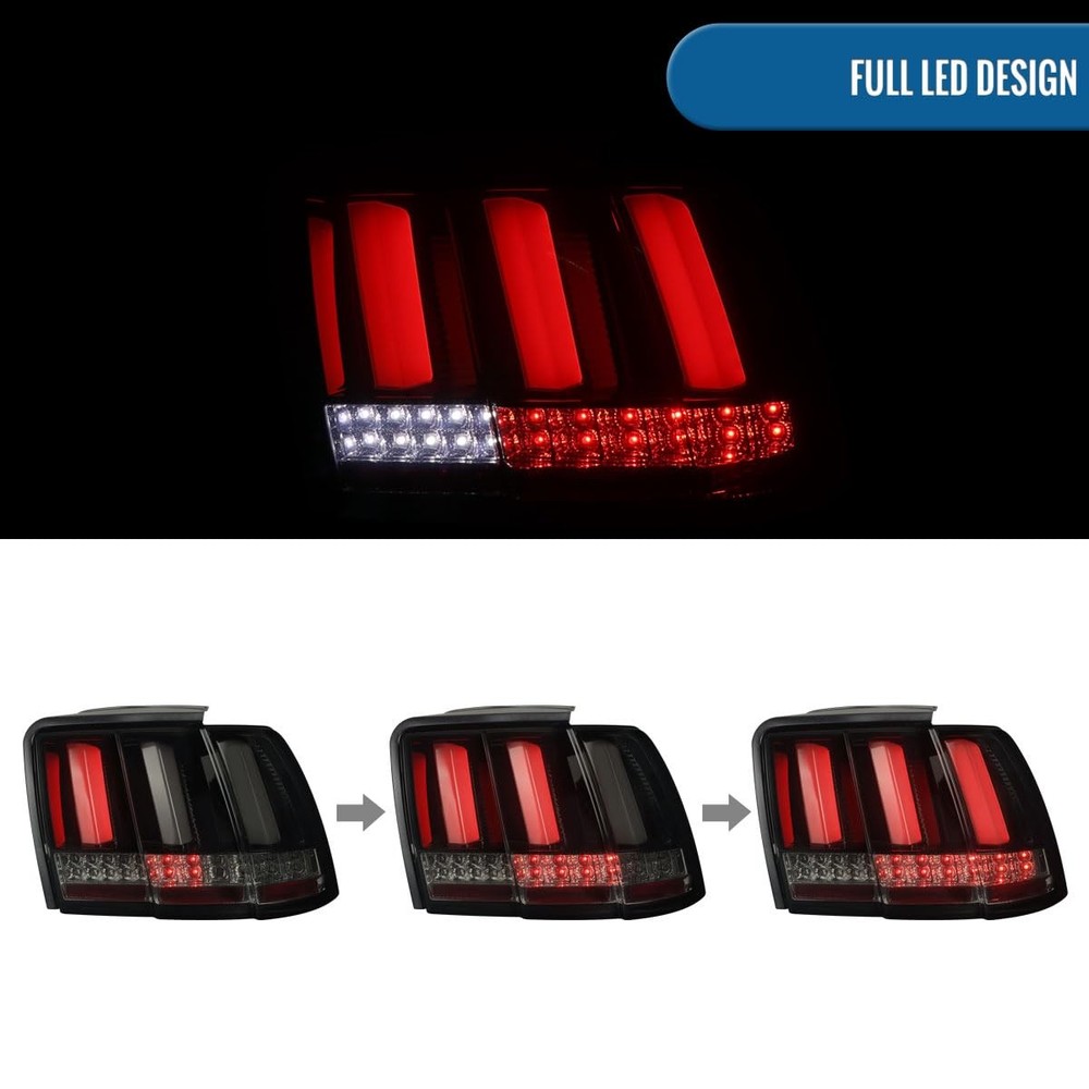 1999-2004 Ford Mustang US Spec LED Sequential Tail Lights Pair Black Smoke