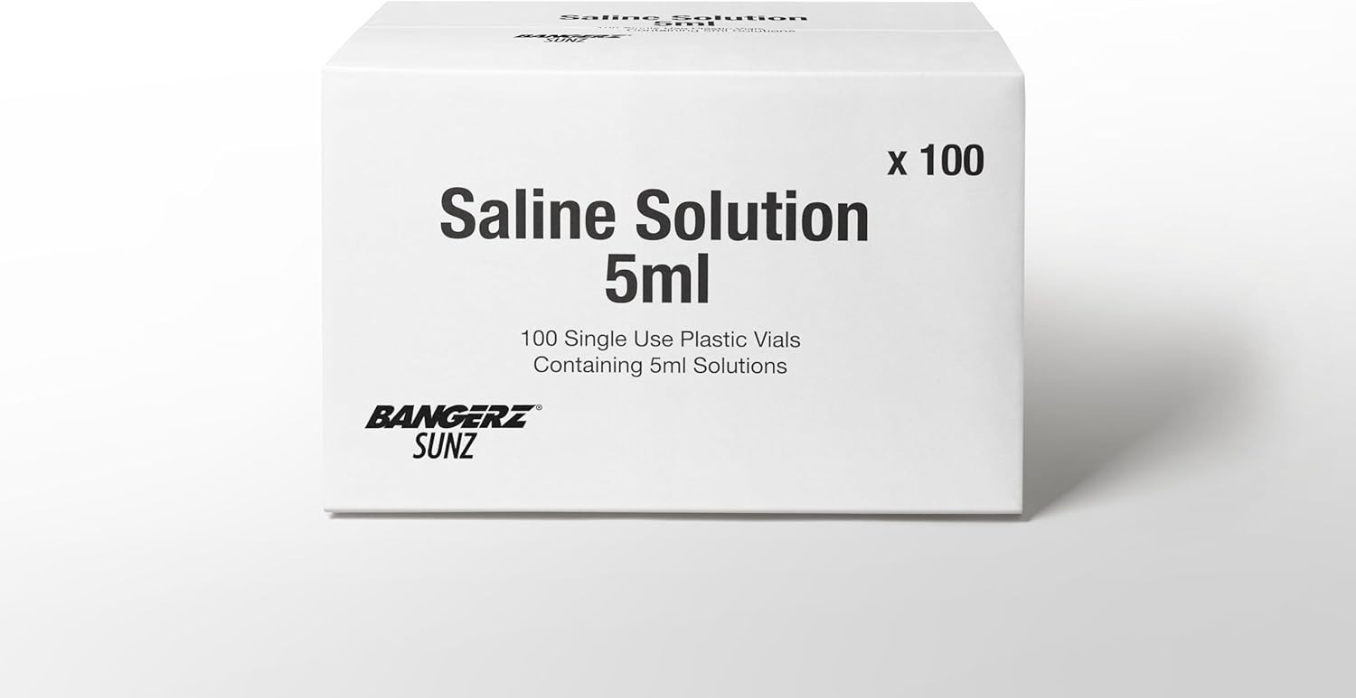 Bangerz Sunz Saline Solution 5ml Unit, 100 Box, Sterile & Preservative-Free, NEW