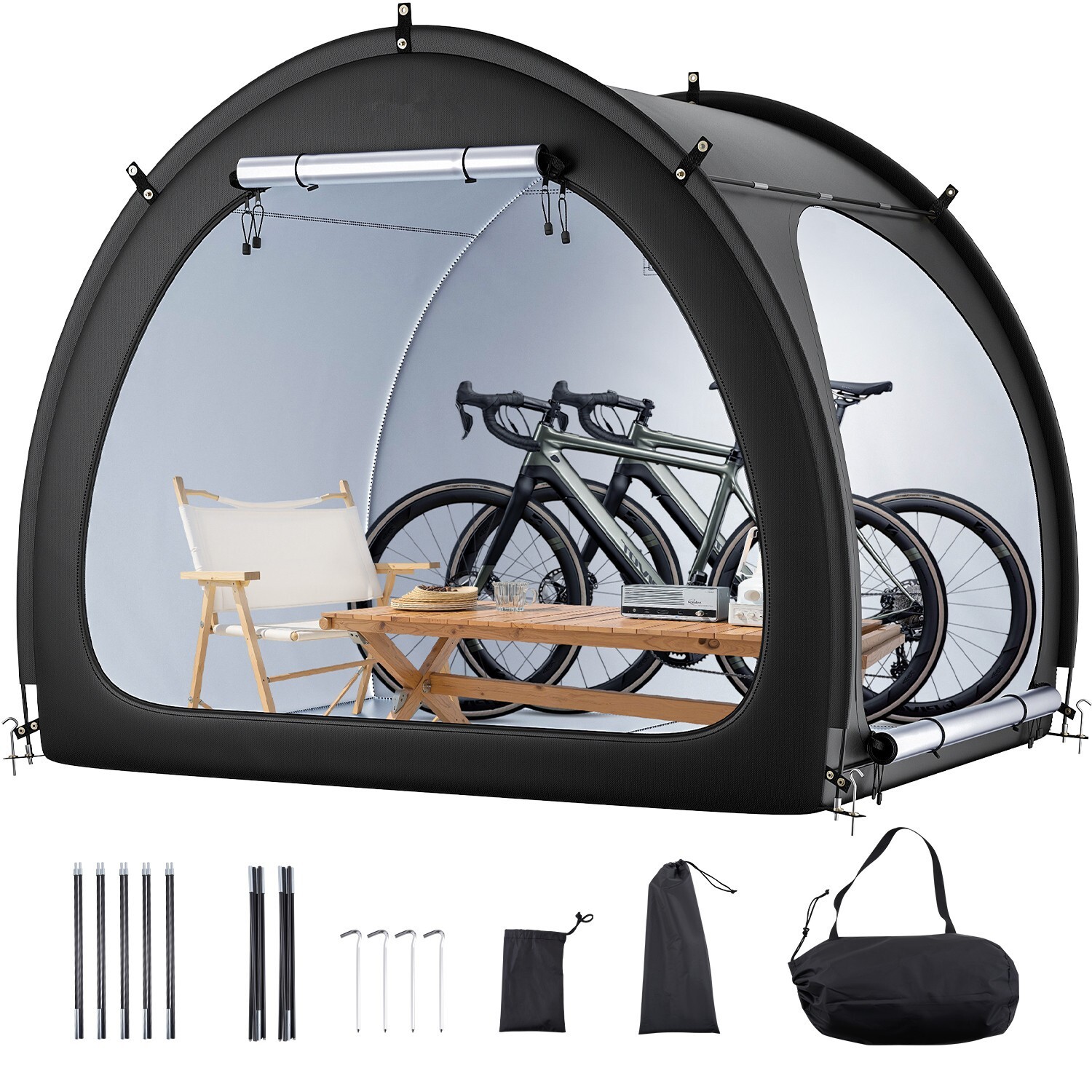 Outdoor Bike Storage Tent Fan-Shaped Dual-Door Bike Tent Shed for 4 to 5 Bikes