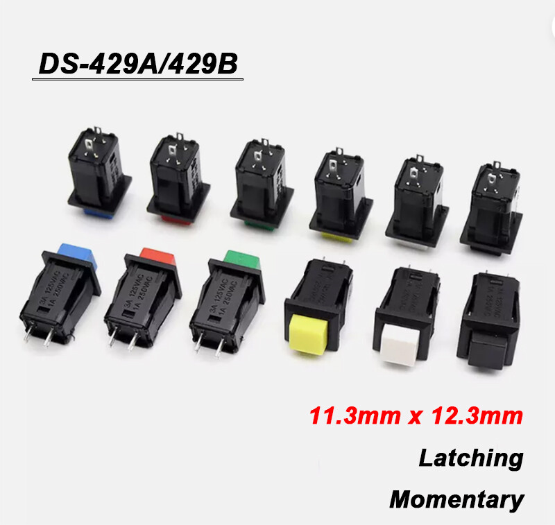 Square Push Button Switch Momentary Latching Push On Off Switch 3A/125V 1A/250V