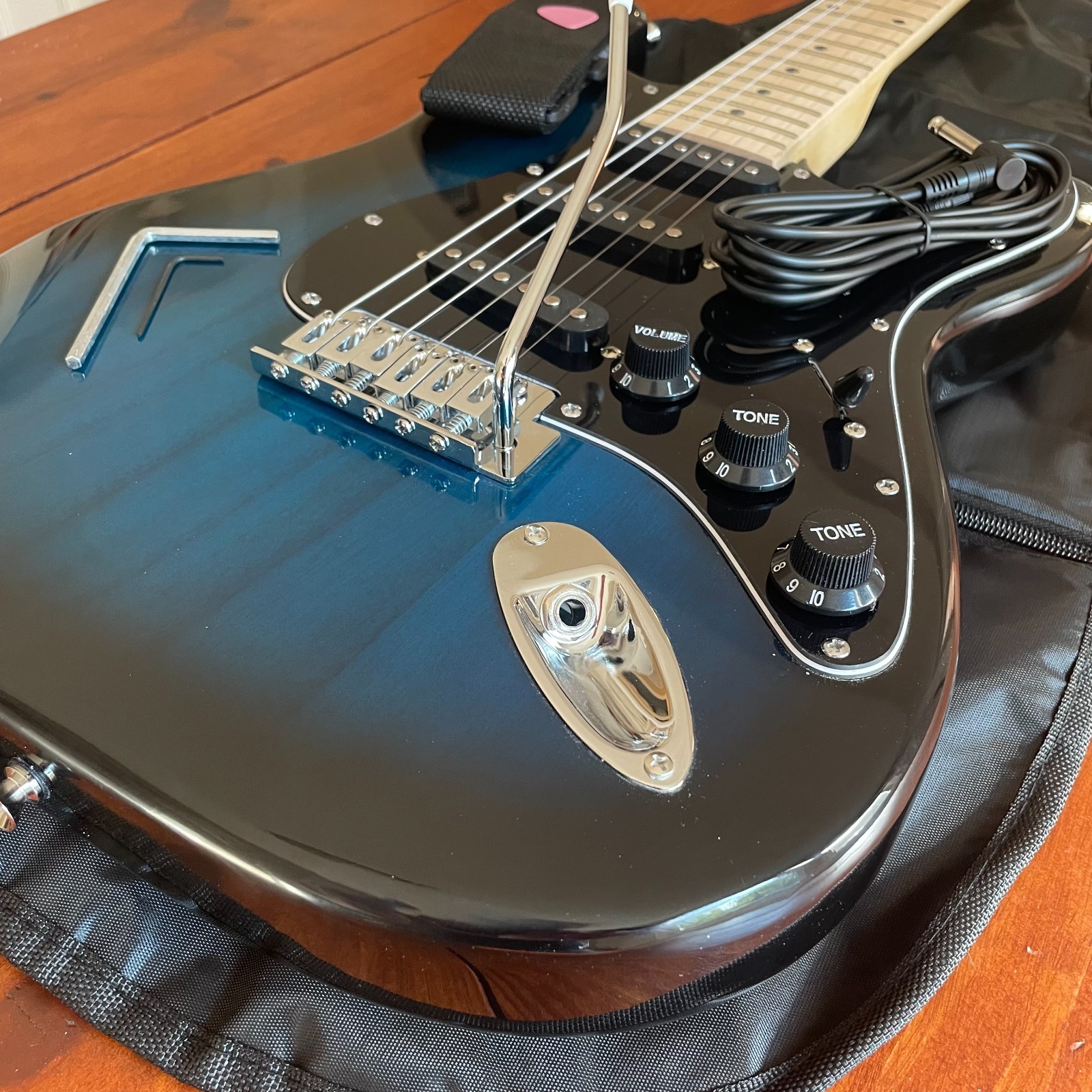 Full-Size Dark Blue Strat Style Electric Guitar Package with Gig Bag and More