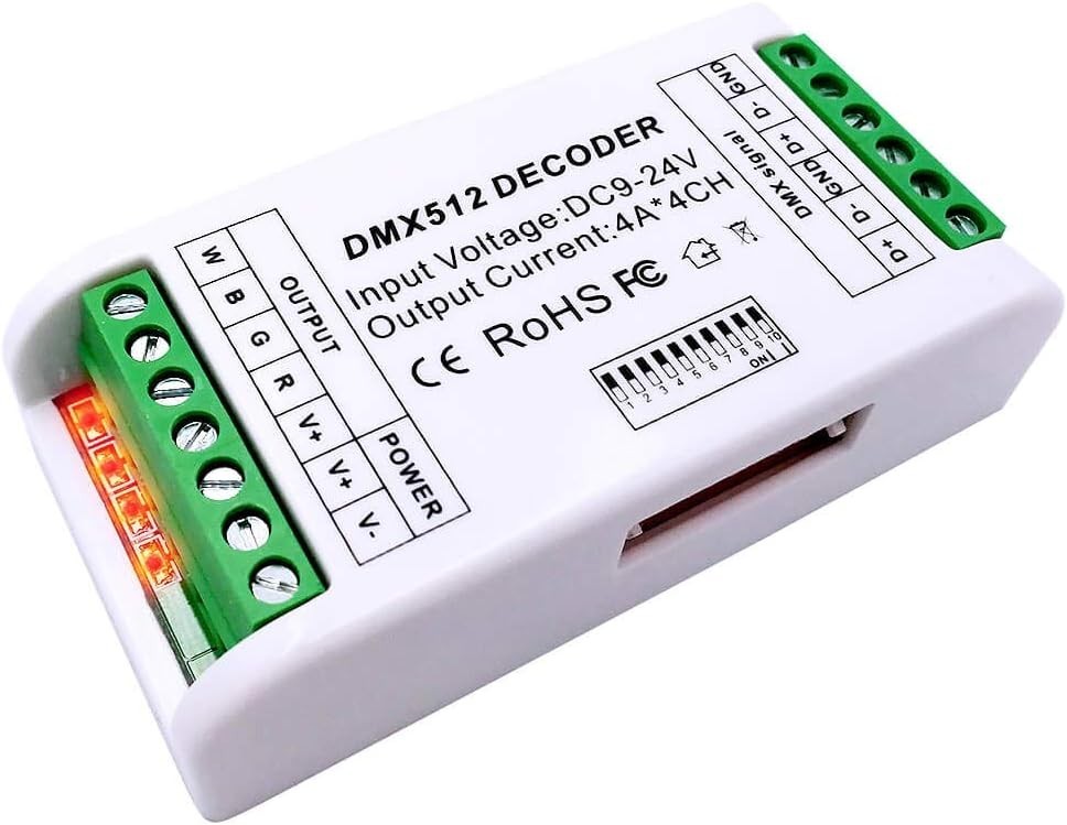 Mini 4 Channel DMX Decoder - RGBW LED Strip Controller for Custom Lighting