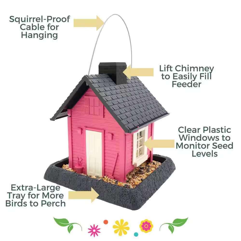 Fiesta Pink Cottage Plastic Birdfeeder