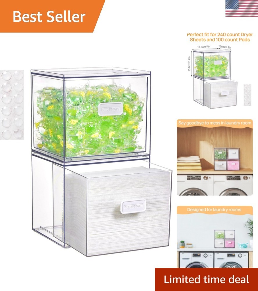 2 Pack Dryer Sheet Holder and Laundry Pods Container,Clear Stackable Storage ...