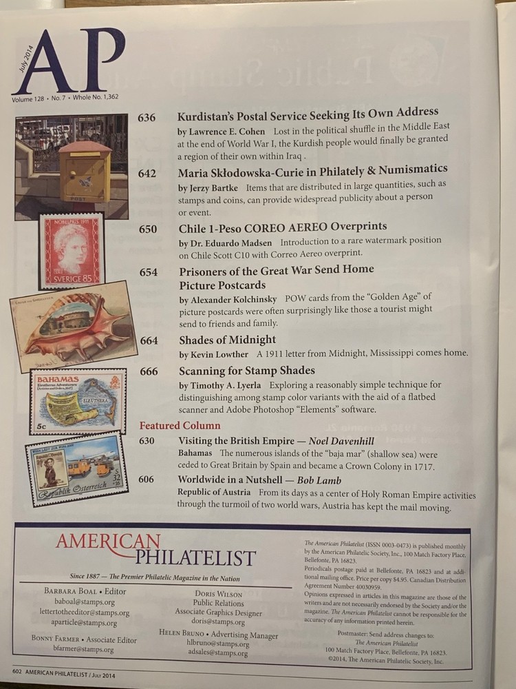 American Philatelist Magazine 2014, July